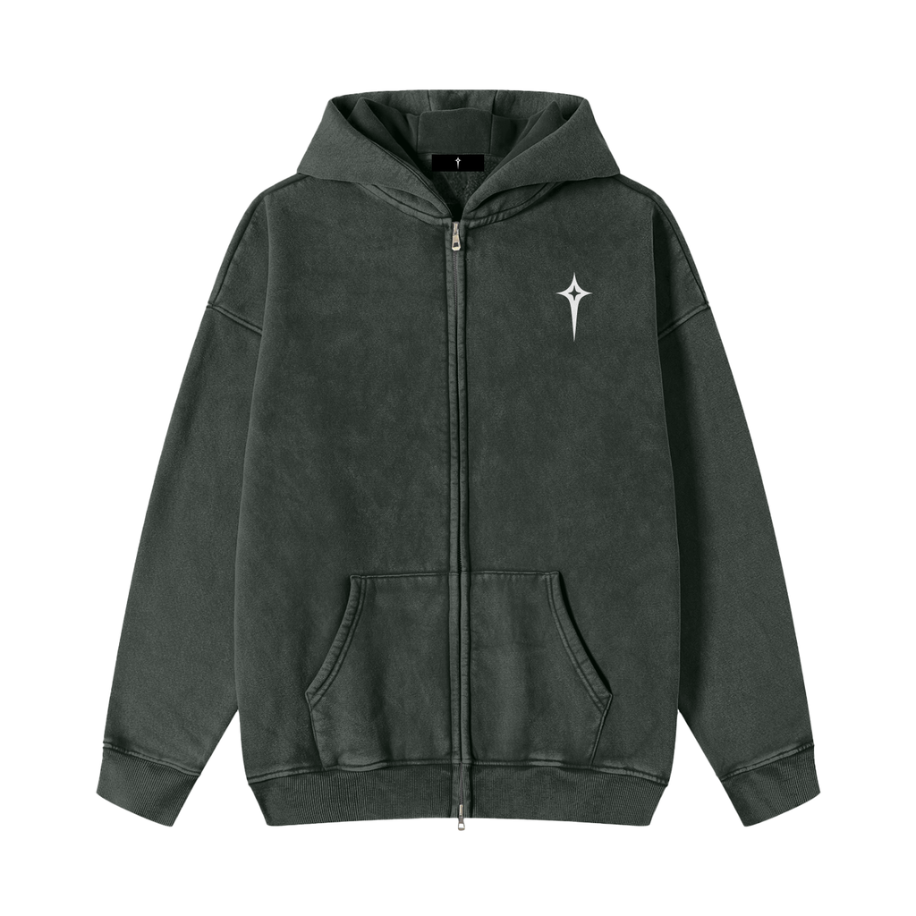 MANIFEST STAR Snow Washed Zip Fleece Hoodie
